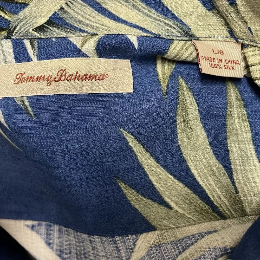 Tommy Bahama Silk Palm Floral Blue Hawaiian Shirt Size Large - Picture 3 of 3